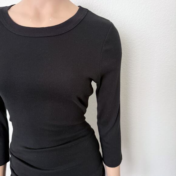 [Michael Stars] Black Ribbed Knit Midi Dress Round Neck 3/4 Sleeves Size Large L - Picture 4 of 11